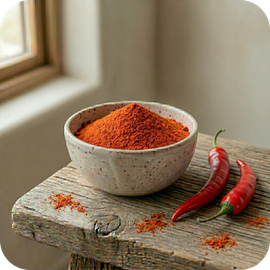 Natural red pepper used as a stimulating note in Earth's Favor snack formulations