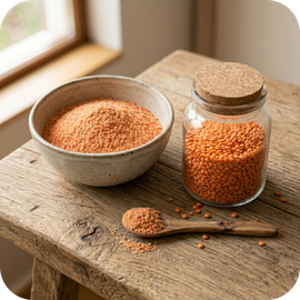 Natural red lentil flour used in Earth's Favor chips